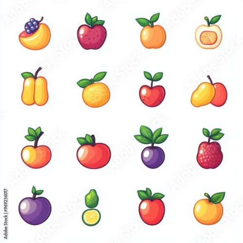 Colorful Fruit Collection: Vibrant Illustrations for a Healthy Lifestyle and Wholesome Eating
