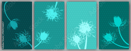 Carrot flower wall art vector design. Rustic fluffy dandelions. Wild flower b...
