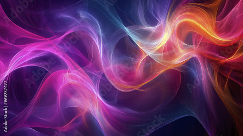 Vibrant abstract digital composition with swirling colors and light