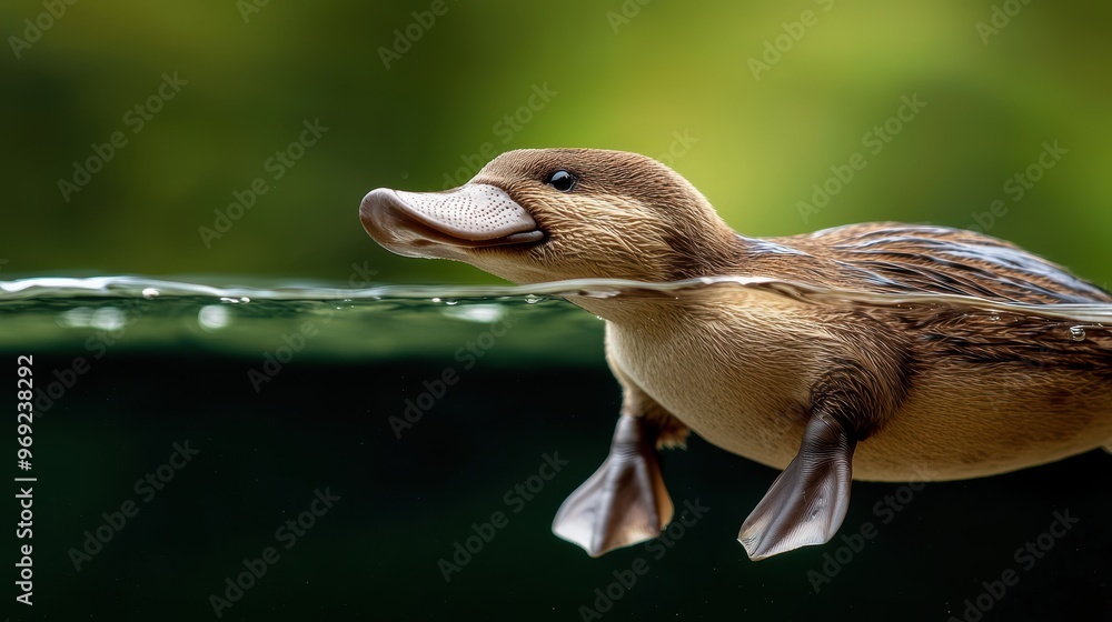 Fototapeta premium A duck is swimming in a body of water