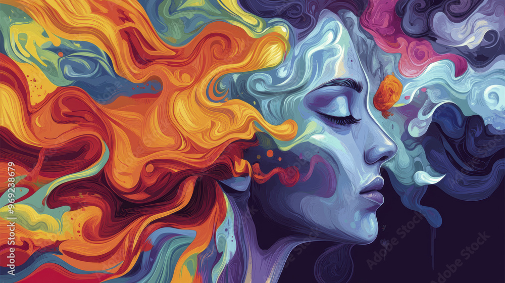 A colorful abstract illustration showing complexities of emotion and thought A colorful abstract illustration showing complexities of emotion and thought