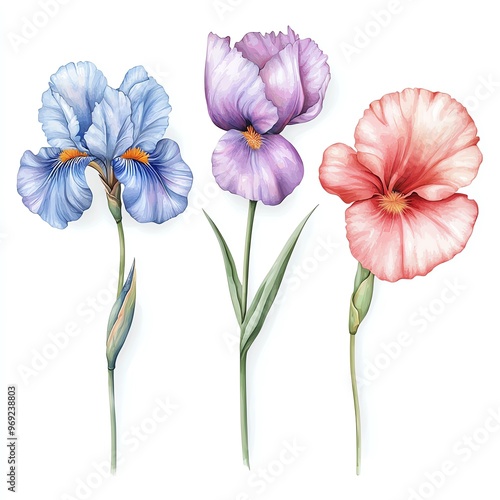 Beautiful artistic illustration of three vibrant flowers showcasing unique colors and delicate petals.