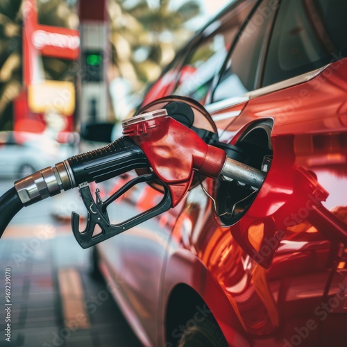 Car Being Filled With Gasoline at a Gas Station