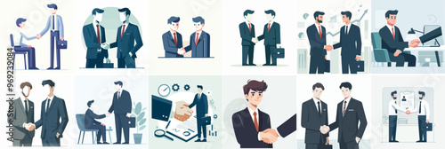 vector set of business people shaking hands in flat design style