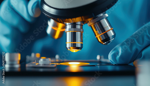 Technician using a digital microscope to check for imperfections in a manufactured product, highresolution inspection, techenhanced QC photo