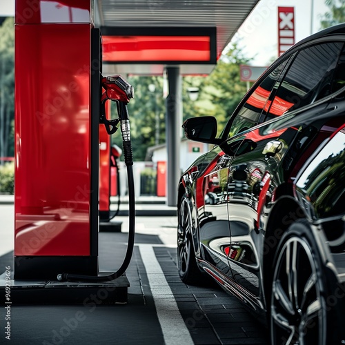 Car Being Filled With Gasoline at a Gas Station