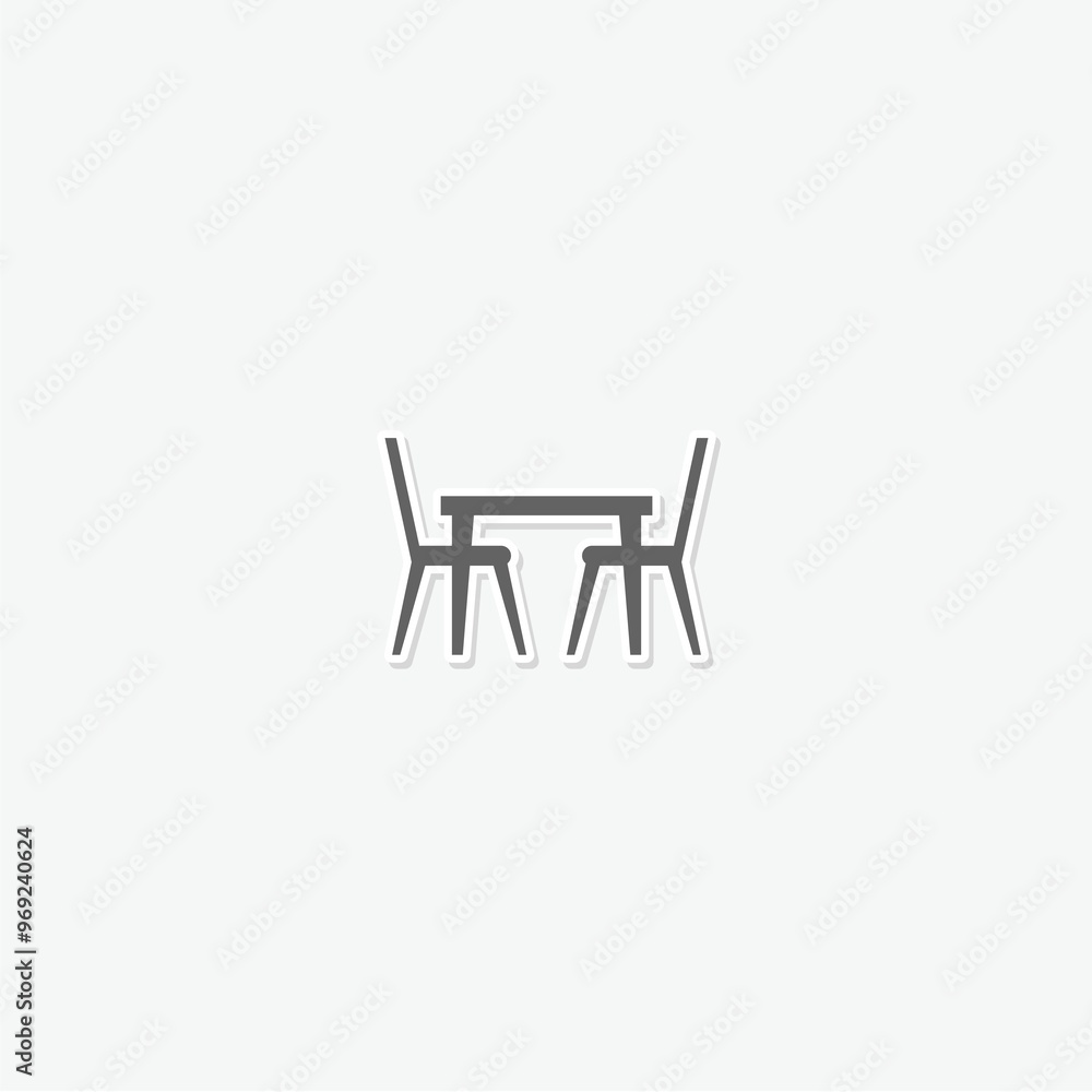 Table and chairs in dinning room icon sticker isolated on gray background Table and chairs in dinning room icon sticker isolated on gray background