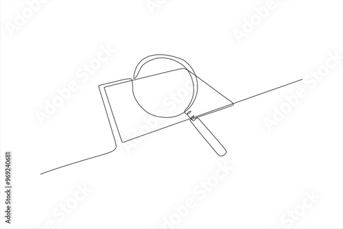 continuous line vector illustration of magnifying glass on paper
