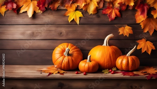 Wallpaper Mural A cozy wooden table adorned with a variety of pumpkins and autumn decorations, capturing the essence of October. Torontodigital.ca