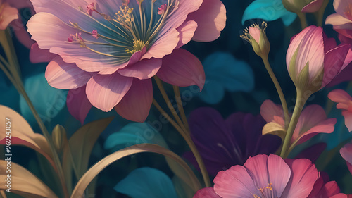 High quality bright grainy texture gradient color for natural florals art nouveau inspired illustration background design.