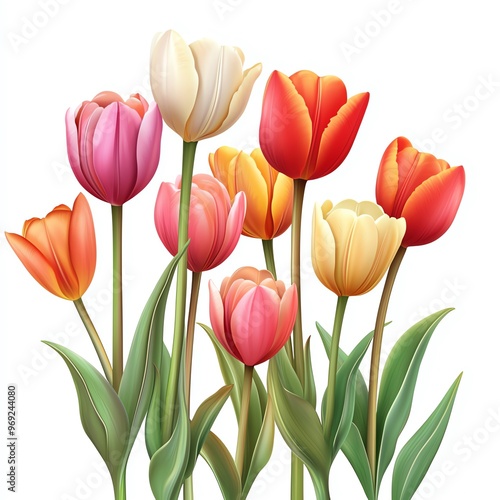 A vibrant bouquet of tulips in various colors, symbolizing spring and renewal in a beautiful floral arrangement. photo