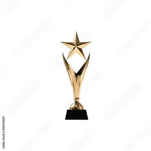 A golden trophy with a star on top on white background