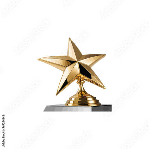 A golden trophy with a star on top on white background