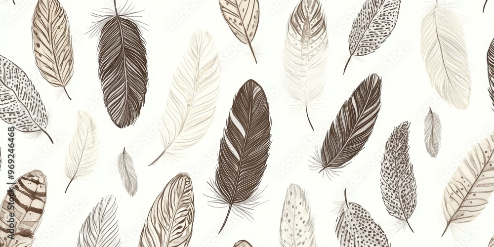 Obraz premium Watercolor drawing of various brown feathers.