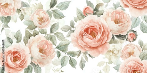 Watercolor painting of pink roses and leaves.