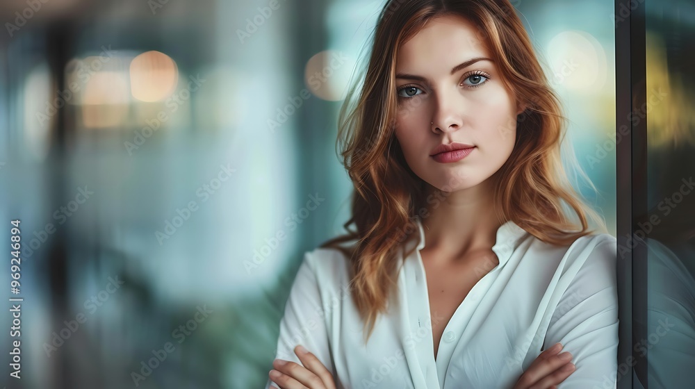 Thoughtful Businesswoman with Crossed Arms Working in an Office, , Pensive, Professional Thoughtful Businesswoman with Crossed Arms Working in an Office, , Pensive, Professional