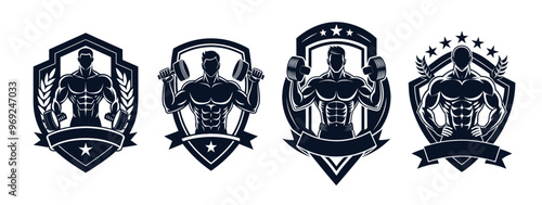 fitness club strong man  signs set