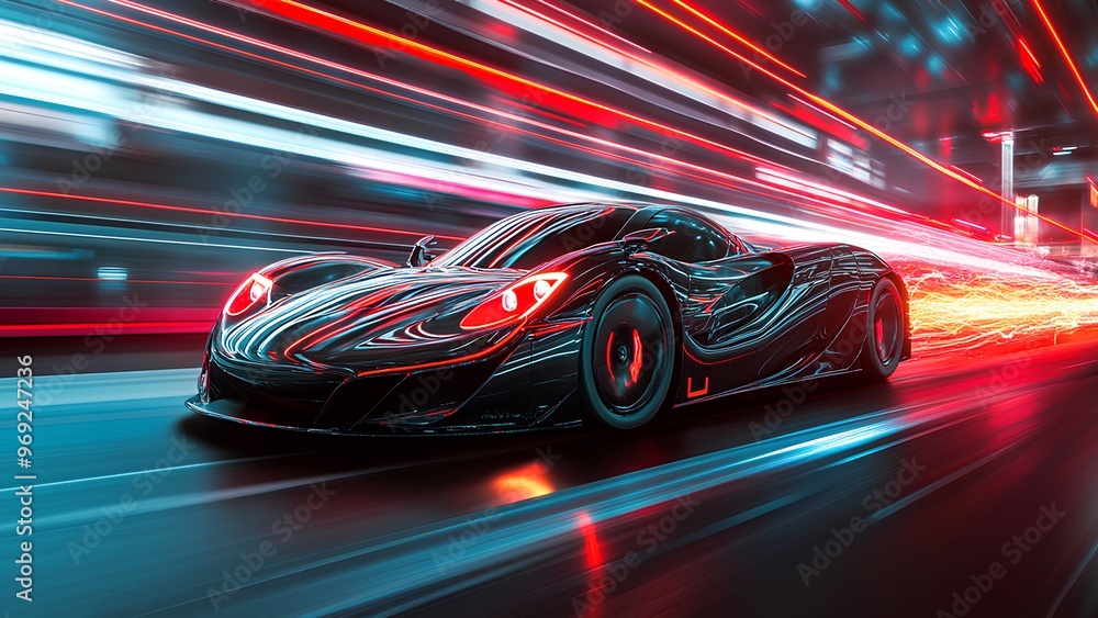 Futuristic Supercar in Motion: A High-Speed Journey Through Neon Lights Futuristic Supercar in Motion: A High-Speed Journey Through Neon Lights