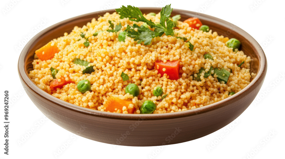 Couscous salad with vibrant vegetables like peas and bell peppers, garnished with fresh herbs, offers colorful and nutritious dish perfect for any meal. Couscous salad with vibrant vegetables like peas and bell peppers, garnished with fresh herbs, offers colorful and nutritious dish perfect for any meal.