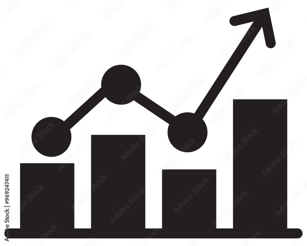 Bar graph with arrow. Profit arow Vector illustration. Business concept, growing chart. Growing business black arrow on white background. Business growth icon with bar graph. 