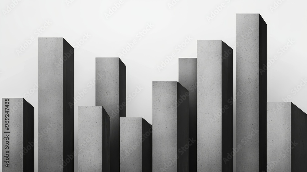 A monochrome Neo-Brutalist cityscape with sharp angles and repetitive, heavy forms A monochrome Neo-Brutalist cityscape with sharp angles and repetitive, heavy forms