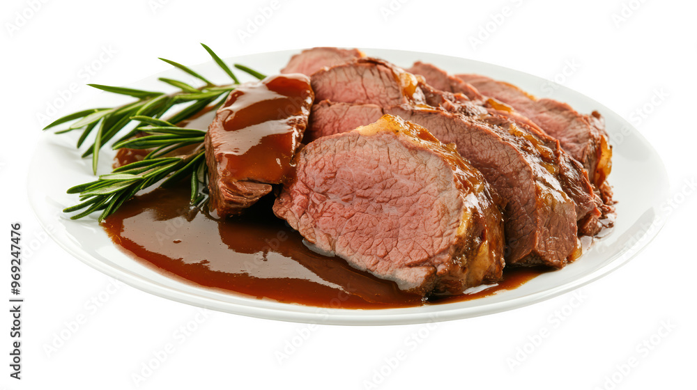 Succulent roast beef slices served with rich gravy and garnished with fresh rosemary, perfect for hearty meal. This dish embodies comfort and flavor, ideal for gatherings. Succulent roast beef slices served with rich gravy and garnished with fresh rosemary, perfect for hearty meal. This dish embodies comfort and flavor, ideal for gatherings.