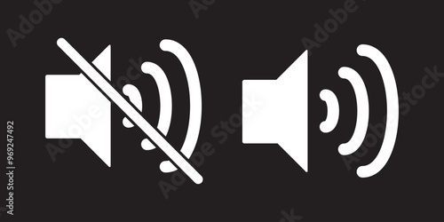 Loud speaker icon set, vector. silent mode icon. Megaphone icon, vector , silhouette on black background. Loudspeaker sign and symbol design for logo, app, website. Vector illustration.