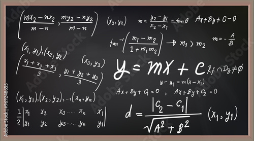 Vector illustration of chalkboard and math formulas on chalkboard.