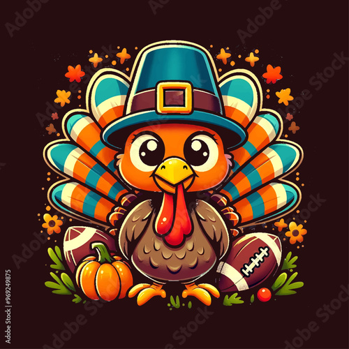 Thanksgiving Football Turkey. funny parrot cartoon