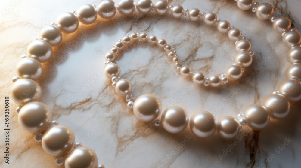 A collection of pearls arranged in a spiral pattern on a marble surface, with shadows and highlights creating depth. A collection of pearls arranged in a spiral pattern on a marble surface, with shadows and highlights creating depth.