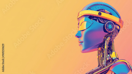 A futuristic cybernetic judge with sleek design and advanced technology, representing future of legal proceedings and artificial intelligence