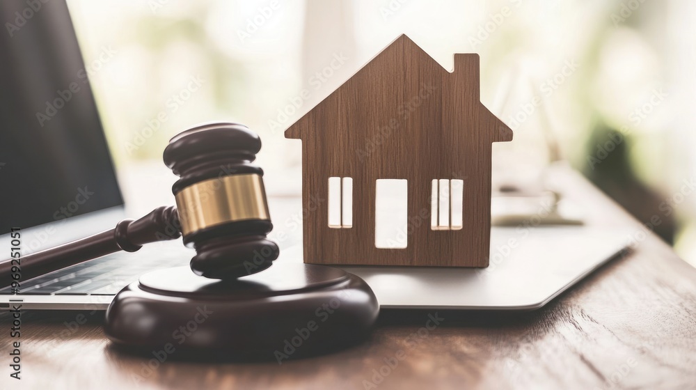 Gavel and House Model: Real Estate Auction Gavel and House Model: Real Estate Auction