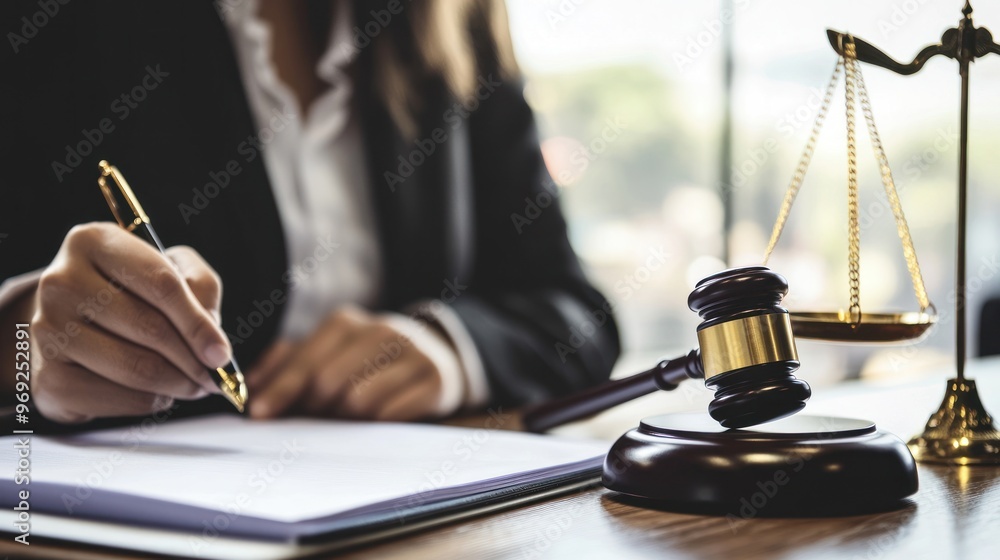 Lawyer Working On Legal Documents With Gavel And Scales Of Justice Lawyer Working On Legal Documents With Gavel And Scales Of Justice