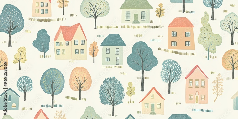 Colorful houses and trees on white background. Colorful houses and trees on white background.