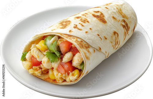 Burrito Food isolated - Delicious Burrito, Breakfast Burrito In a white Plate illustration