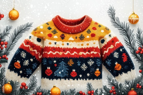 outrageous christmas sweater design chaotic holiday motifs uglycute aesthetic vibrant colors on white background festive kitsch overload