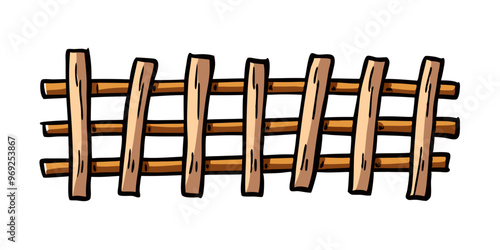 a cartoon-style illustration of a section of wooden railroad tracks. The tracks consist of two parallel wooden rails connected by several perpendicular wooden ties