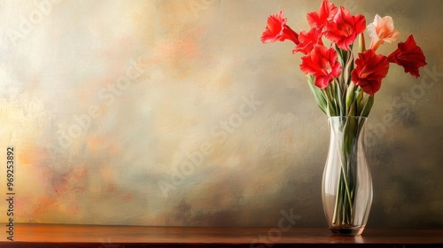 Wallpaper Mural A vase filled with vibrant red and pink flowers against a softly colored background. Torontodigital.ca