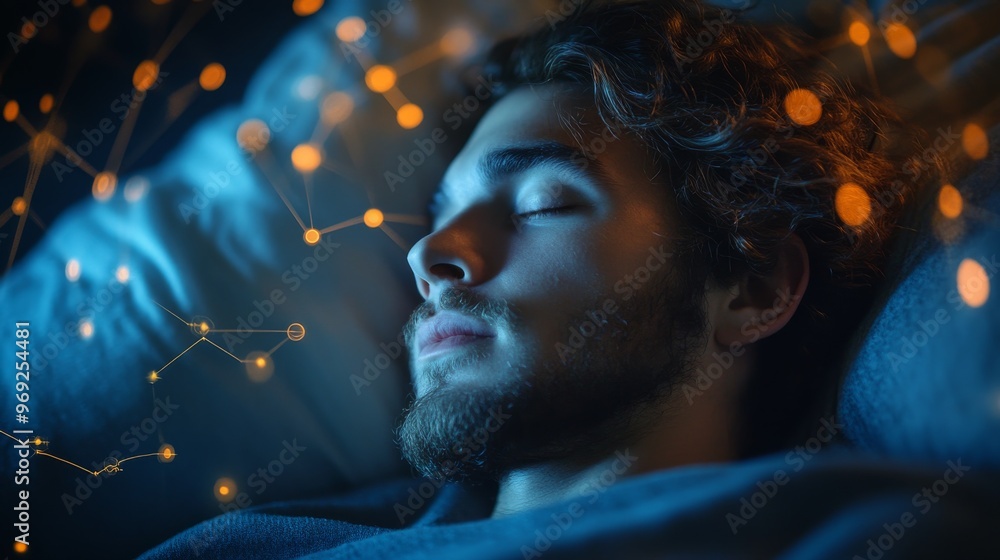 Smart AI wearables for monitoring and improving sleep quality: A person using a wearable AI device to track and optimize their sleep patterns. Smart AI wearables for monitoring and improving sleep quality: A person using a wearable AI device to track and optimize their sleep patterns.