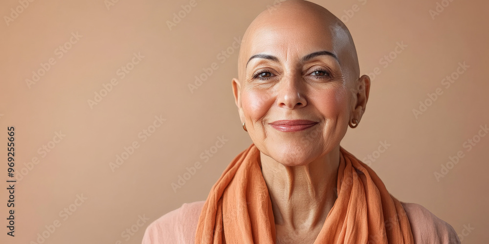 72-Year-Old Bald Moroccan Woman Smiling Gently – Breast Cancer Awareness 72-Year-Old Bald Moroccan Woman Smiling Gently – Breast Cancer Awareness