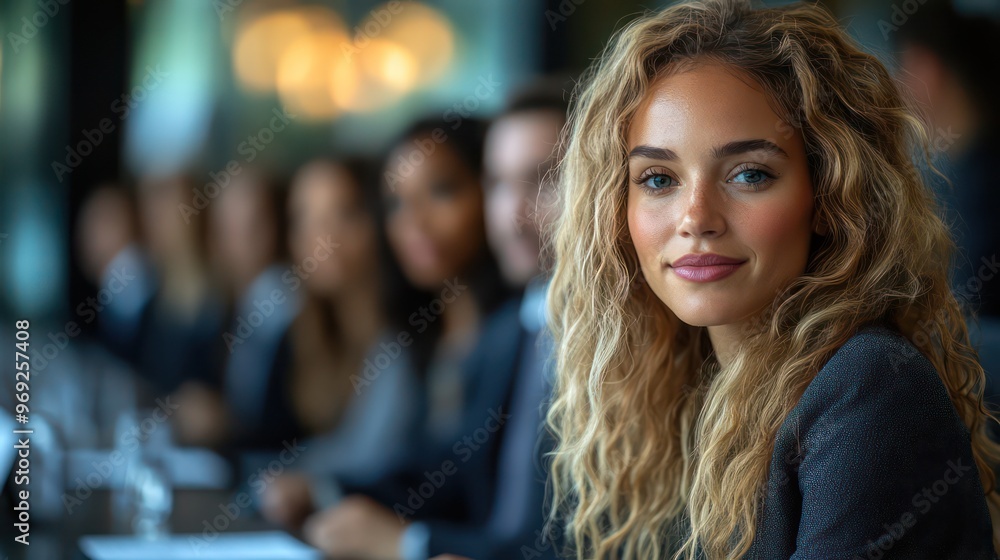 A woman with long blonde hair is smiling at the camera A woman with long blonde hair is smiling at the camera