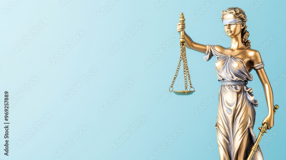 Obraz premium Justice symbolizes fairness and equality, depicted by blindfolded figure holding scales. This image represents legal system and pursuit of truth