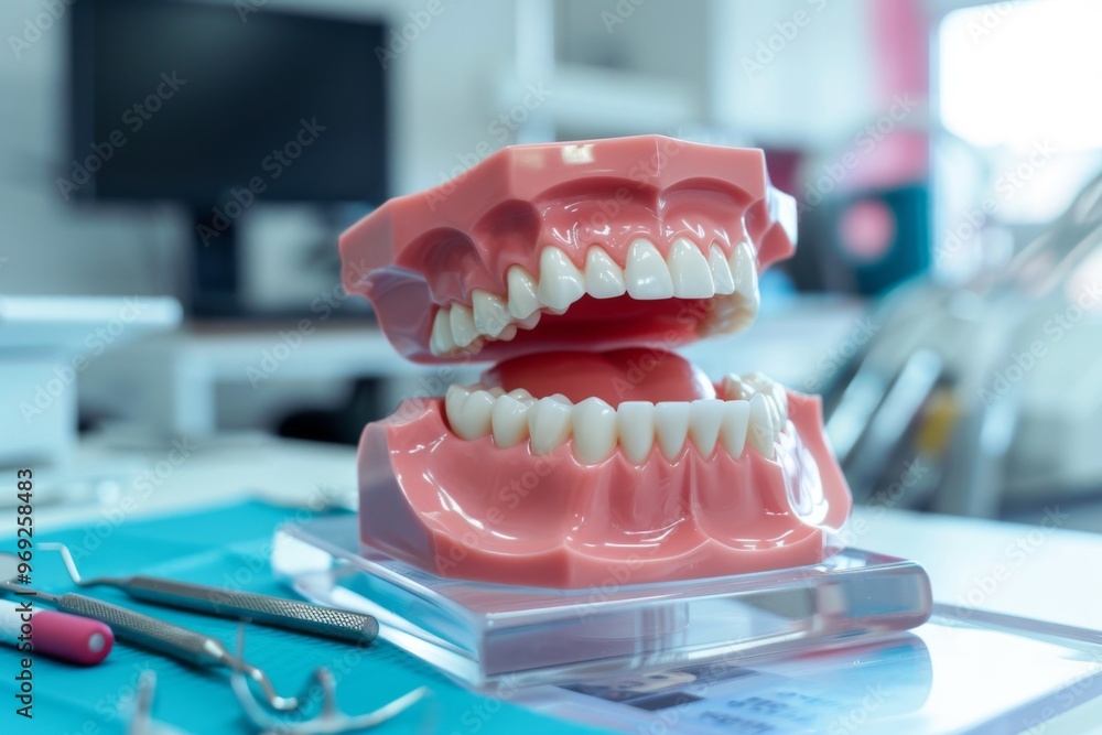 Dental model with teeth on cabinet background for medical study Dental model with teeth on cabinet background for medical study