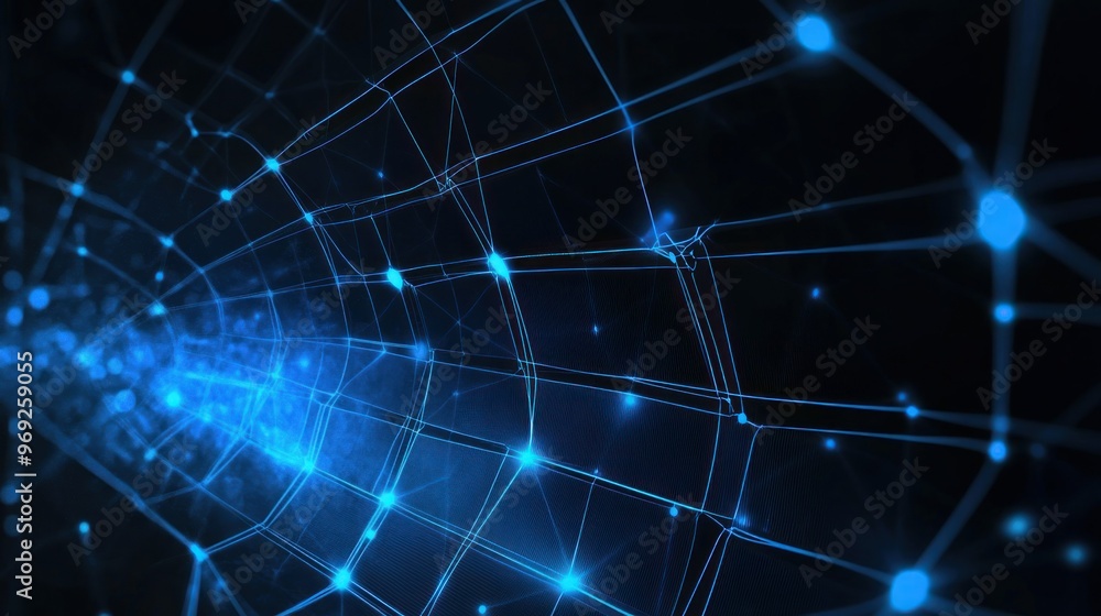 Abstract representation of a digital network with glowing nodes and connections. Abstract representation of a digital network with glowing nodes and connections.