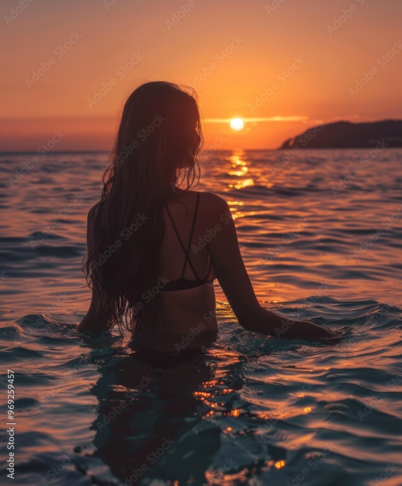 woman on the beach at sunset woman on the beach at sunset