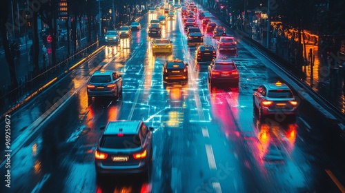 Smart city traffic management using predictive AI algorithms: A futuristic traffic system where AI prevents congestion by adjusting routes in real-time. photo