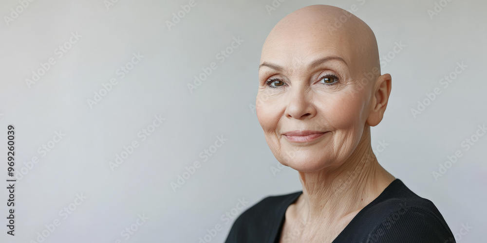 Bald Russian Woman Smiling Gently for Breast Cancer Awareness
Bald Russian Woman Smiling Gently for Breast Cancer Awareness