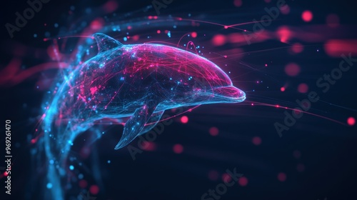 A vibrant digital representation of a dolphin, showcasing a blend of technology and nature. photo