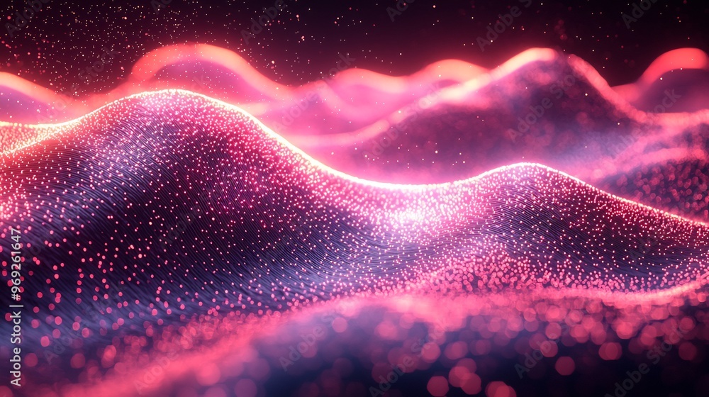 Semiabstract rendering of sound waves with neon lines and waves rippling through space symbolizing the science of acoustics and vibration Semiabstract rendering of sound waves with neon lines and waves rippling through space symbolizing the science of acoustics and vibration