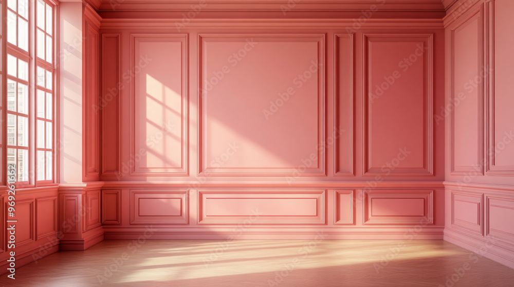 pink wainscoting minimalist studio photo, Ai generated images pink wainscoting minimalist studio photo, Ai generated images